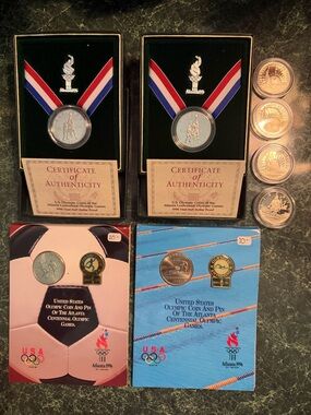 Olympic Coin and Pin Collectible Set - Blue and Red Medallion Display